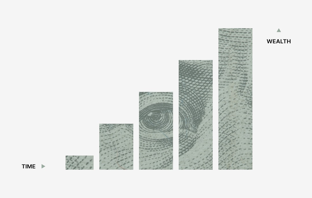 A bar chart showing increasing wealth over time using US dollar bill textures