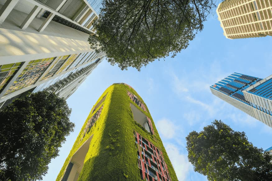 Casa sustentável integrada à natureza, com grandes aberturas para ventilação cruzada.